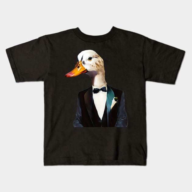 Duck in a tuxedo ready for a night on the town Kids T-Shirt by FrogAndToadsWorkshop